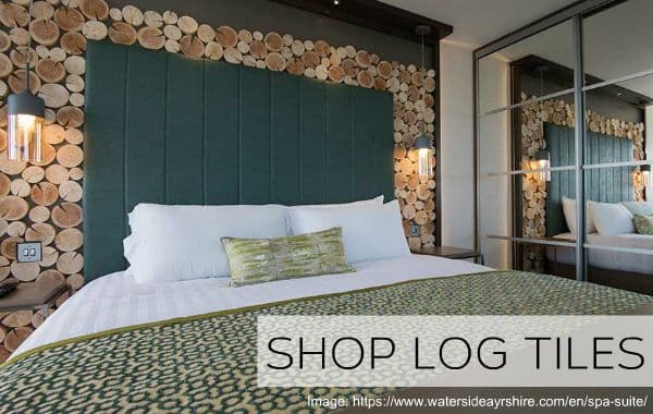 Log wall tiles from The Log Basket to create a unique  feature wall  in any interior
