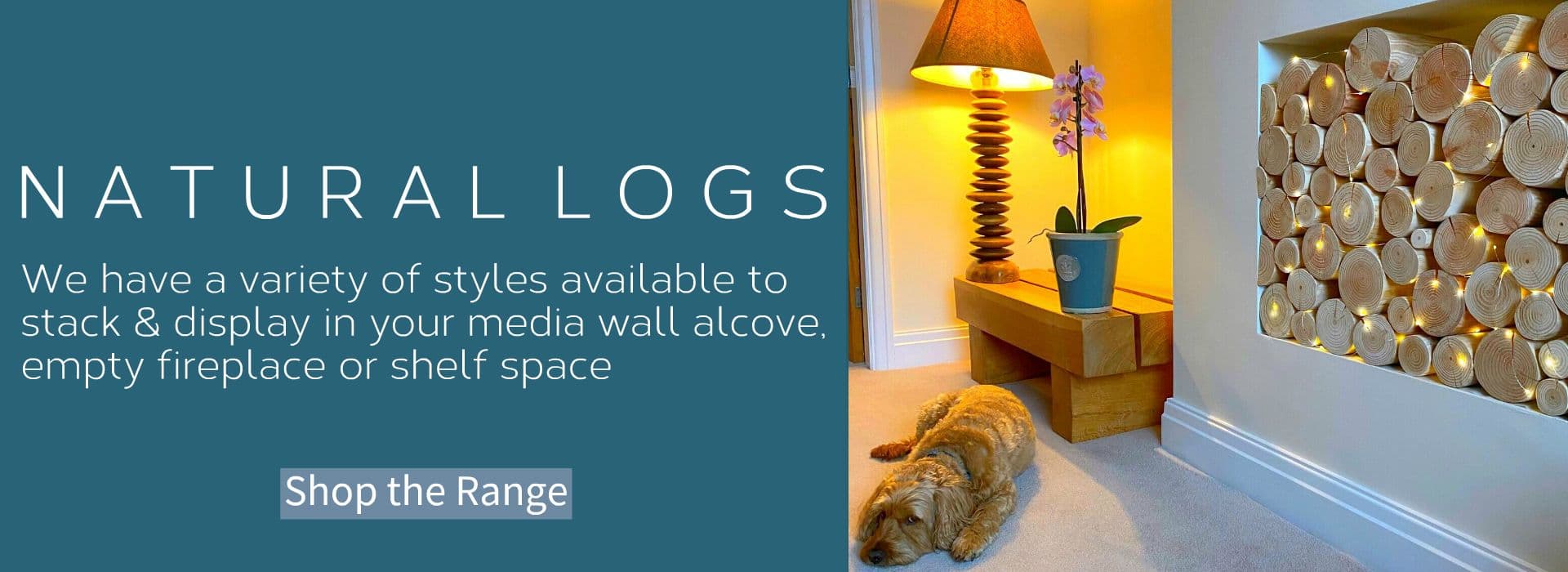Neat round decorative logs for a media wall alcove or empty fireplace from The Log Basket