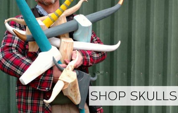 Bull and cow head wooden wall decor from The Log Basket