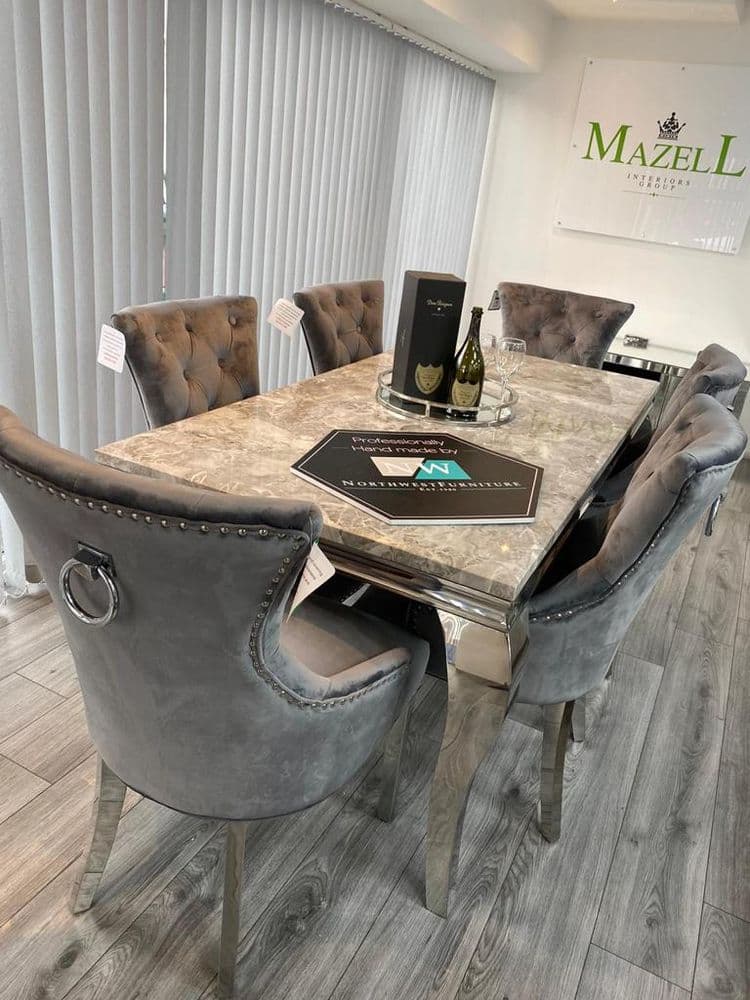 Luxor Grey Marble Dining Set w Rio Knocker Back Chairs