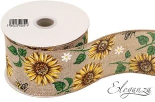 0 28514 Eleganza Wired Edge Ribbon Bee and Sunflower