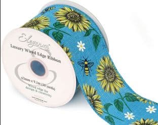 0 28521 Wired Edge Ribbon Bee and Sunflower