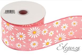 0 28576 Eleganza Wired Edge Ribbon White Daisies