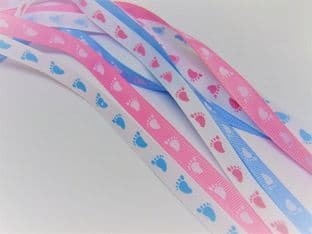 0 SR1201 10mm "Footprints" Baby Grosgrain Ribbon - 20m - Full Colour Range