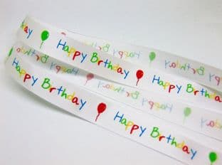 0 SR1215 16mm Happy Birthday Satin Ribbon - 20m