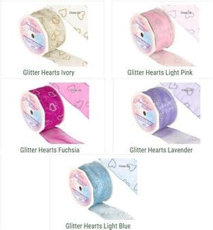 0 Wired Gliiter Heart ribbon 50mm