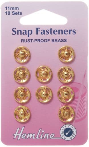 0H420.11.G Sew On Snap Fasteners: Gold - 11mm