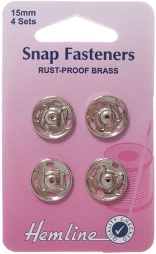 0H420.15 Sew On Snap Fasteners: Nickel - 15mm