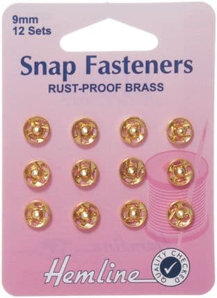 0H420.9.G Sew On Snap Fasteners: Gold - 9mm