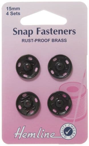 0H421.15 Sew On Snap Fasteners: Black - 15mm