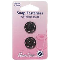 0H421.18 Sew On Snap Fasteners: Black - 18mm