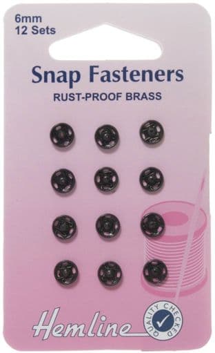 0H421.6 Sew-on Snap Fasteners: Black - 6mm