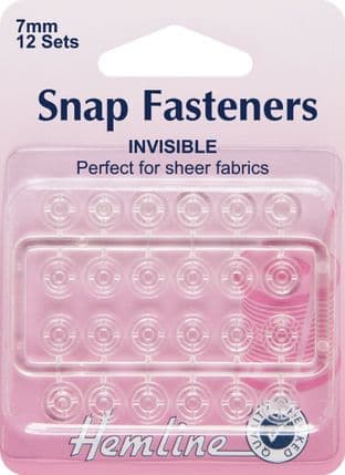 0H422 Sew On Snap Fasteners: Clear (Invisible) - 7mm