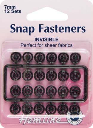 0H422.B Sew On Snap Fasteners: Black (Invisible) - 7mm