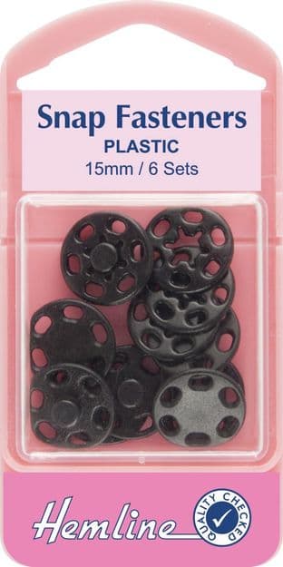 0H424.B Sew On Snap Fasteners: Black (Plastic) - 15mm