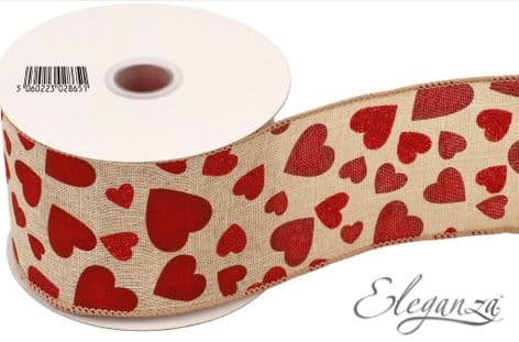 28651 Eleganza Wired Edge Ribbon Red Hearts