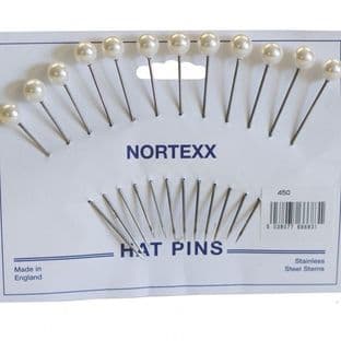 450. Florist/Hat Pins: Stainless Steel -10mm White Pearlised Bead - 12pcs