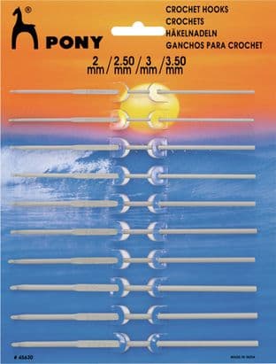 45630 Aluminium Crochet Hooks: 10 Asstd Sizes: 2.00 - 3.50mm