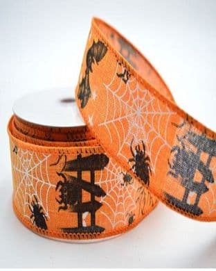 46049 - 38mm Wired Halloween Ribbon x 10 Metre Rolls