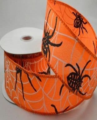 46074 - 38mmBright Orange wired woven edge ribbon