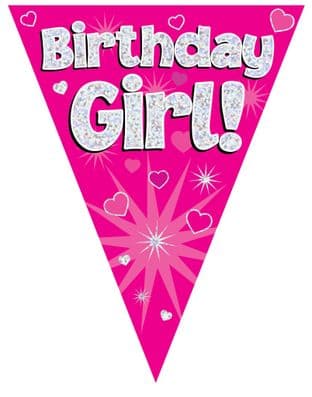 631687 Party Bunting Birthday Girl Pink Holographic