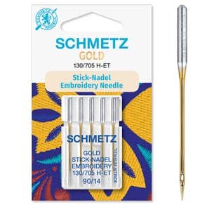 712487 Sewing Machine Needles: Gold Embroidery: 90(14): 5 Pieces