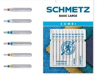 717697 Sewing Machine Needles: Combi Basic Large: Assorted: Universal Denim And Stretch: 10 Pieces