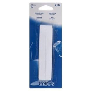 Bias Binding: White: 5m x 12mm