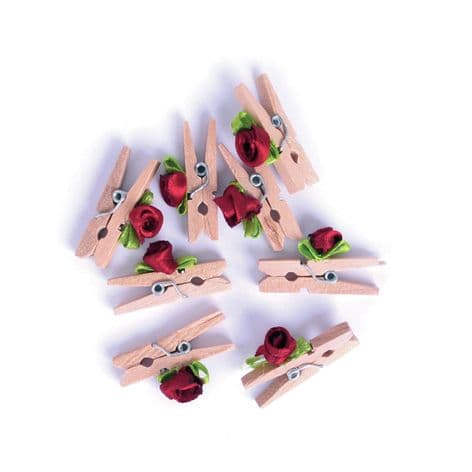 CF176 Pegs: Wooden: With Red Rose: Pack of 8