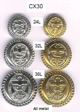 CX30 Gold Anchor Button - Choice of Size