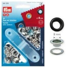 Eyelets with Washers : Prym 541370- Silver- 11mm - 15 sets