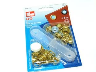 Eyelets with Washers : Prym 541375- Gold - 8mm - 24 sets