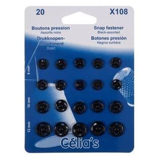 Fasteners: Snap: Black: Assorted: 20 pieces