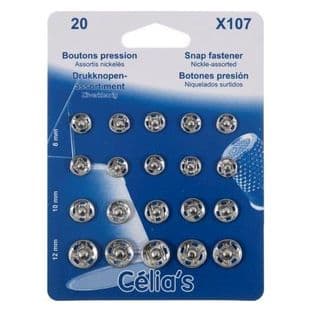 Fasteners: Snap: Nickel: Assorted: 20 pieces