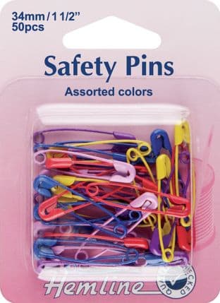 H414.AC Safety Pins: 34mm - Assorted Colours - 50pcs