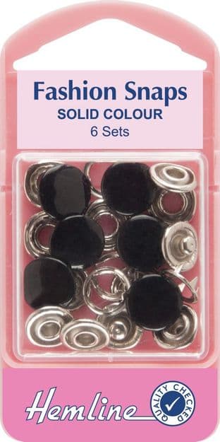 H439P.8\BLK Fashion Snaps: Black - Solid Top, 11mm - 6 Sets