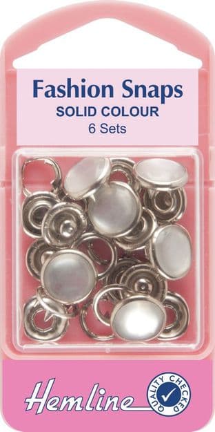 H440\PEA Fashion Snaps: Pearl - Solid Top, 11mm - 6 Sets
