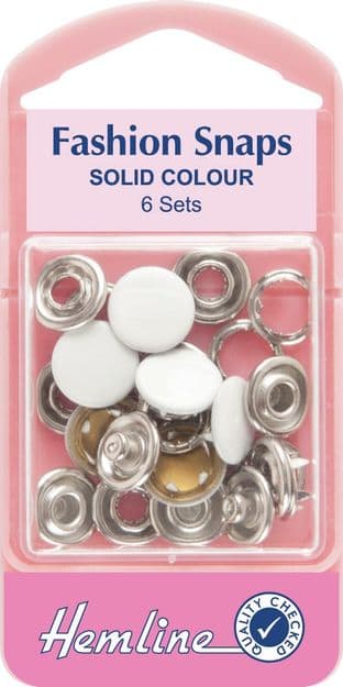 H440\WHT Fashion Snaps: White - Solid Top, 11mm - 6 Sets