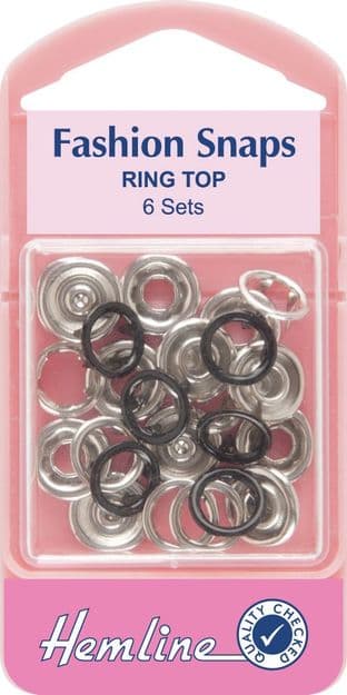 H445\BLK Fashion Snaps: Black - Ring Top, 11mm - 6 Sets