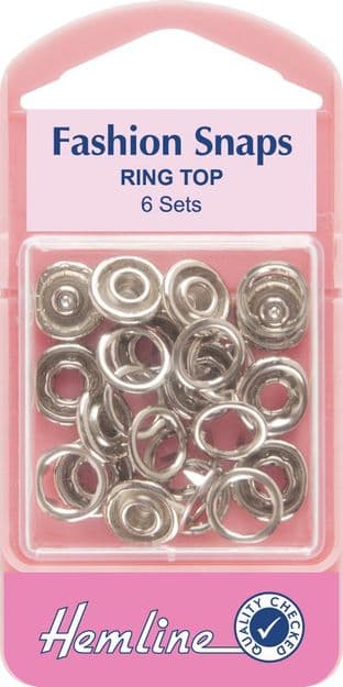 H445\SIL Fashion Snaps: Silver - Ring Top, 11mm - 6 Sets
