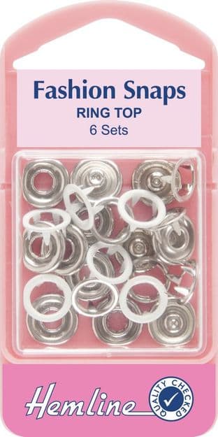 H445\WHT Fashion Snaps: White - Ring Top, 11mm - 6 Sets