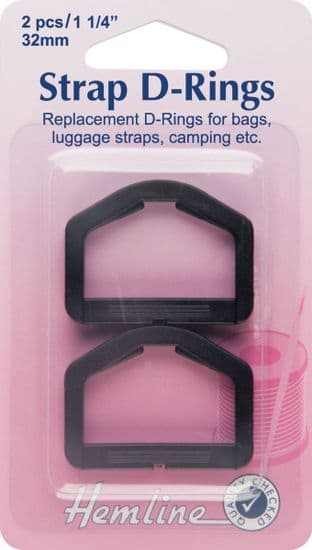 H452.32.B Strap D Rings: Black: 32mm