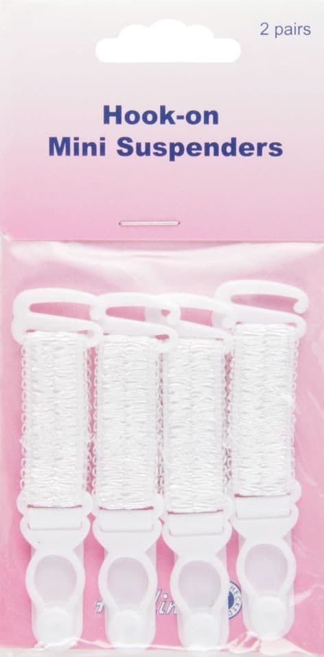 H464.MW Hook-on Mini Suspenders: White - 2 pairs