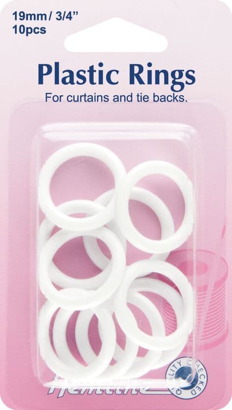 H471.19 Plastic Curtain Rings: White - 19mm - 10pcs