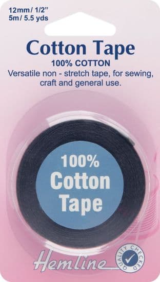 H541.12 Cotton Tape: Black - 5m x 12mm