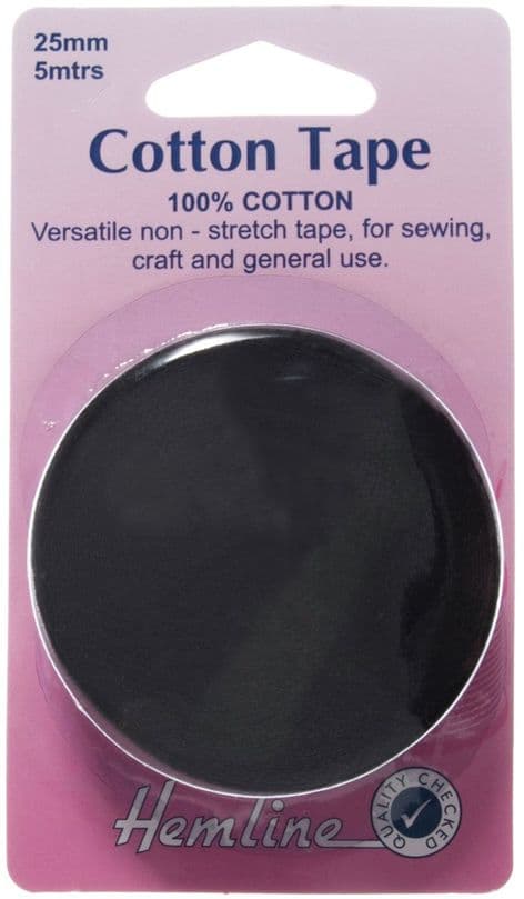 H541.25 Cotton Tape: Black - 5m x 25mm