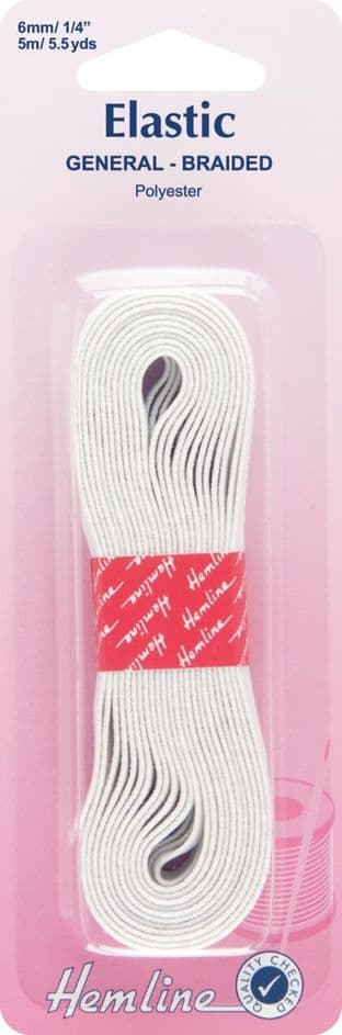H620.6 General Purpose Braided Elastic: White - 5m x 6mm