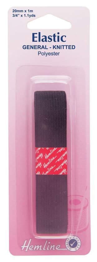 H621.20 General Purpose Knitted Elastic: Black - 1m x 20mm