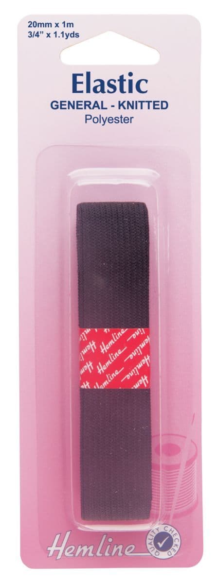 H621.20 General Purpose Knitted Elastic: Black - 1m x 20mm