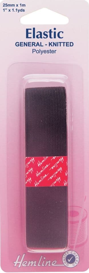 H621.25 General Purpose Knitted Elastic: Black - 1m x 25mm